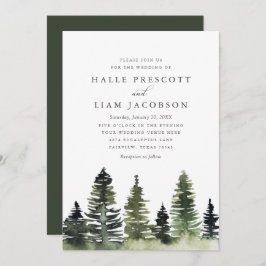 Rustic Woodland Pine Trees Wedding Kaart