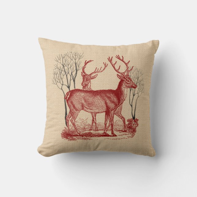 Rustic Woodland Red Deer Pillow Kussen (Voorkant)