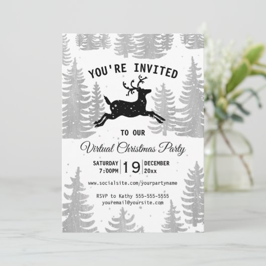 Rustic Woodland Reindeer Virtuele Kerstfeest Kaart (Staand voorkant)