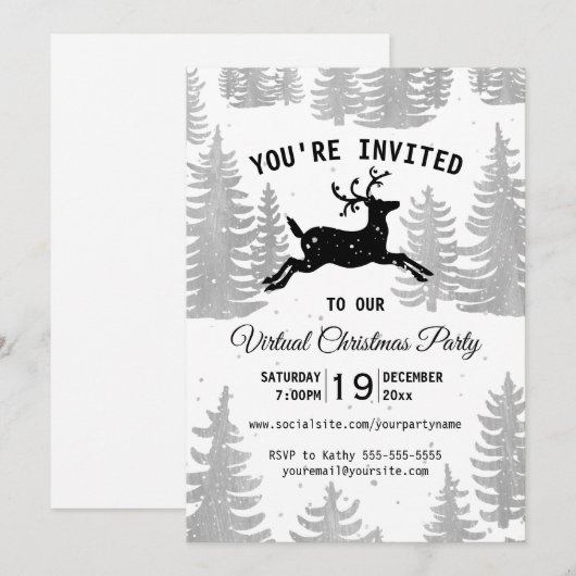 Rustic Woodland Reindeer Virtuele Kerstfeest Kaart (Voorkant / Achterkant)