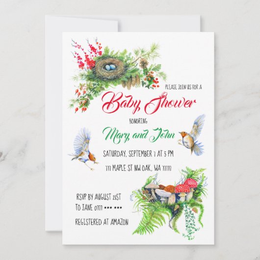 Rustic Woodland Robin Birds met nestBaby shower Kaart (Voorkant)