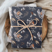 Rustic Woodland Robin Winter Leaves Inpakpapier Vel