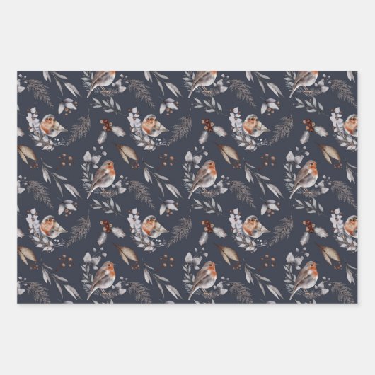 Rustic Woodland Robin Winter Leaves Inpakpapier Vel (Voorkant)