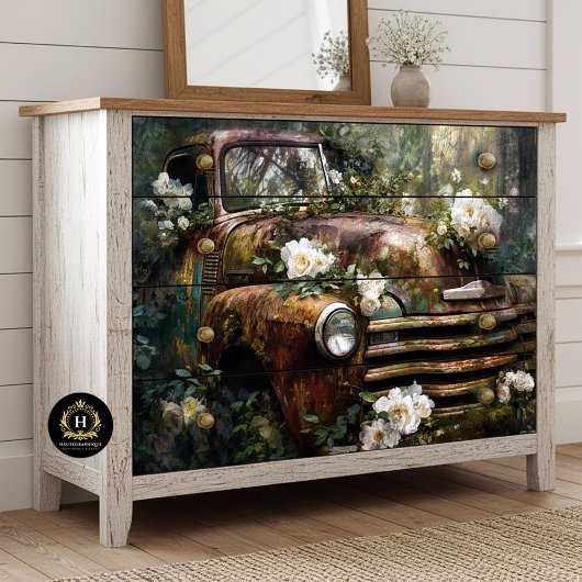 Rustic Woodland Rose Truck Decoupage Tissuepapier