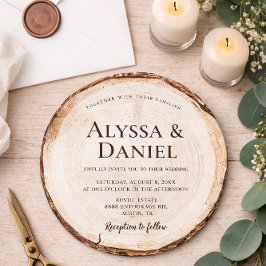 Rustic Woodland Round Wood Slice forest wedding Kaart