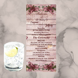 Rustic Woodland Rozen Floral country Wedding Programmakaart