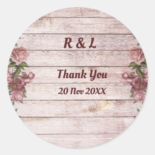 Rustic Woodland Rozen Floral country Wedding Ronde Sticker (Voorkant)