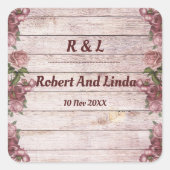 Rustic Woodland Rozen Floral country Wedding Vierkante Sticker (Voorkant)