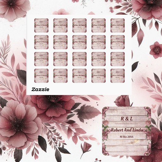 Rustic Woodland Rozen Floral country Wedding Vierkante Sticker