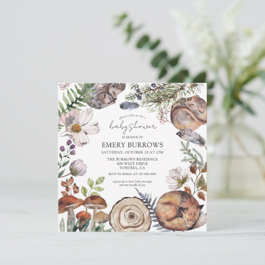 Rustic Woodland Schattige Forest Animals Baby show Kaart (Staand voorkant)