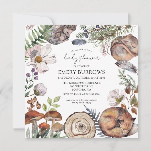 Rustic Woodland Schattige Forest Animals Baby show Kaart (Voorkant)