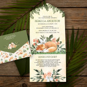  Rustic Woodland Slaapend Fox Baby shower All In One Uitnodiging