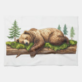 Rustic Woodland Sleeping Beer Waterverf Theedoek (Horizontaal)