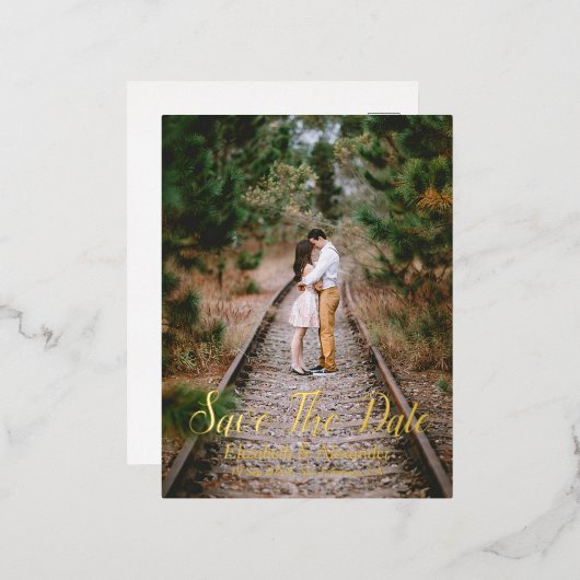 Rustic Woodland sparen de datum Folie Uitnodiging Briefkaart (Voorkant / Achterkant)