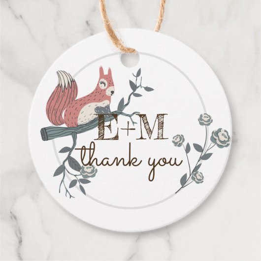Rustic Woodland Squirrel Kraft Monogram Dank je Bedankjes Labels (Voorkant)