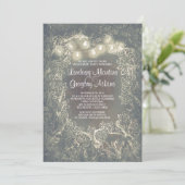 Rustic Woodland String Lights Engagement Party Kaart (Staand voorkant)