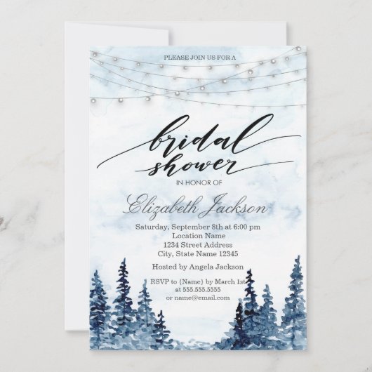 Rustic Woodland, String Lights, Waterverf Trees Kaart (Voorkant)