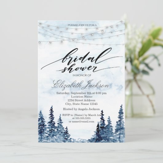 Rustic Woodland, String Lights, Waterverf Trees Kaart (Staand voorkant)