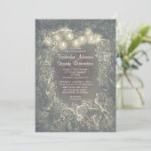Rustic Woodland String Lights Wedding Invites Kaart (Staand voorkant)