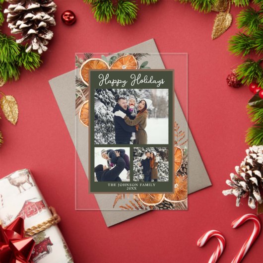 Rustic Woodland Three Foto Kerstvakantie Acryl Uitnodigingen (Insity (Feestdagen))