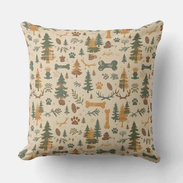 Rustic Woodland Throw Pillow – Lodge‑Inspired Pet Kussen (Voorkant)