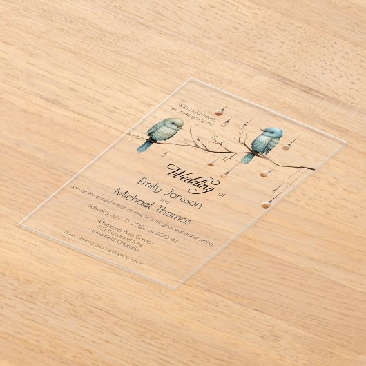 Rustic Woodland Tortelduifjes Celebration Acryl Uitnodigingen (Laagn)