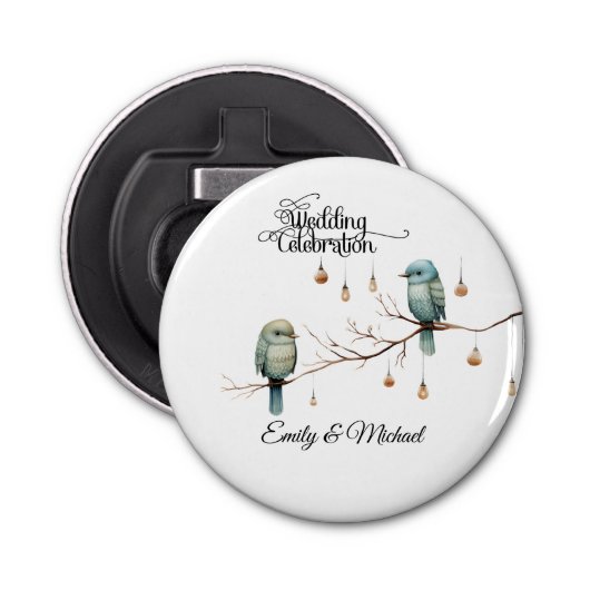 Rustic Woodland Tortelduifjes Celebration Button Flesopener (Voorkant)