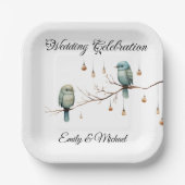 Rustic Woodland Tortelduifjes Celebration Papieren Bordje (Voorkant)