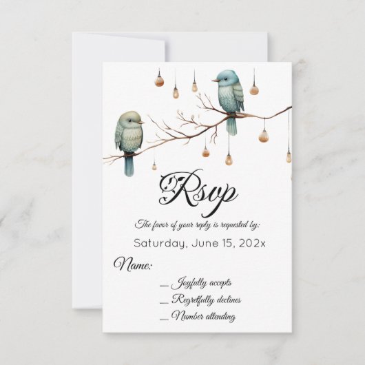 Rustic Woodland Tortelduifjes Celebration RSVP Kaartje (Voorkant)