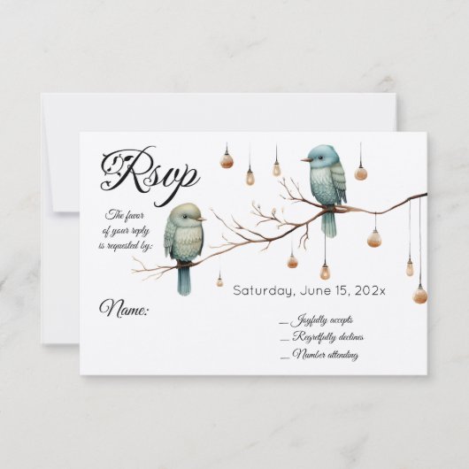 Rustic Woodland Tortelduifjes Celebration RSVP Kaartje (Voorkant)