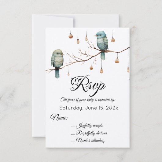 Rustic Woodland Tortelduifjes Celebration RSVP Kaartje (Voorkant)