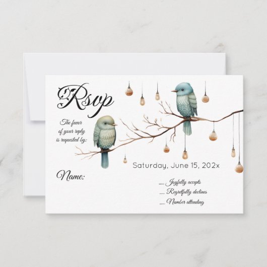 Rustic Woodland Tortelduifjes Celebration RSVP Kaartje (Voorkant)