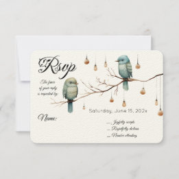 Rustic Woodland Tortelduifjes Celebration RSVP Kaartje