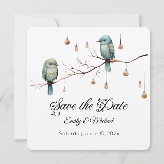 Rustic Woodland Tortelduifjes Celebration Save The Date (Voorkant)