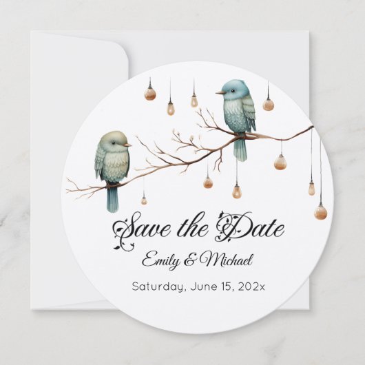 Rustic Woodland Tortelduifjes Celebration Save The Date (Voorkant)