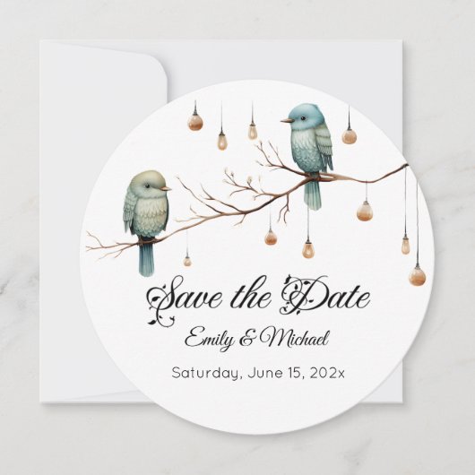 Rustic Woodland Tortelduifjes Celebration Save The Date (Voorkant)