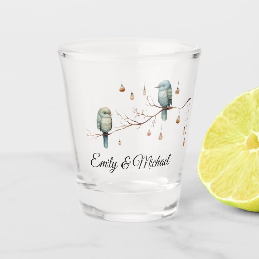 Rustic Woodland Tortelduifjes Celebration Shot Glas (Voorkant)