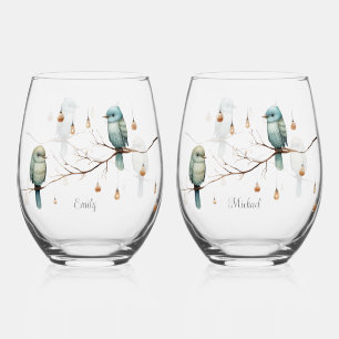 Rustic Woodland Tortelduifjes Celebration Wijnglas Zonder Voet