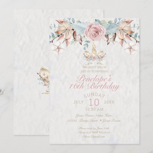 Rustic Woodland Unicorn Blush Pink Rose Kaart (Voorkant / Achterkant)