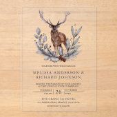 Rustic Woodland Watercolor Forest Deer Wedding Acryl Uitnodigingen (Voorkant)