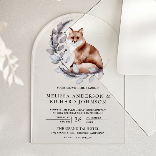 Rustic Woodland Watercolor Forest Fox Wedding Acryl Uitnodigingen