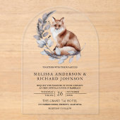 Rustic Woodland Watercolor Forest Fox Wedding Acryl Uitnodigingen (Voorkant)