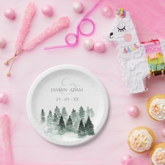 Rustic Woodland Waterverf bruiloft Papieren Bordje (Feest)