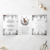 Rustic Woodland Waterverf Forest Deer Wedding Drieluik Uitnodiging (Binnen)