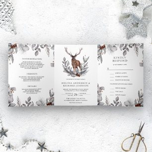 Rustic Woodland Waterverf Forest Deer Wedding Drieluik Uitnodiging