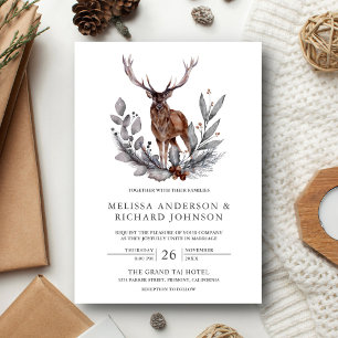 Rustic Woodland Waterverf Forest Deer Wedding Kaart