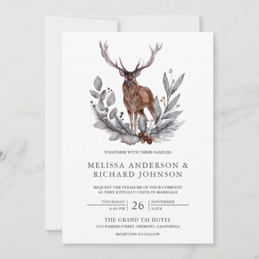 Rustic Woodland Waterverf Forest Deer Wedding Kaart (Voorkant)