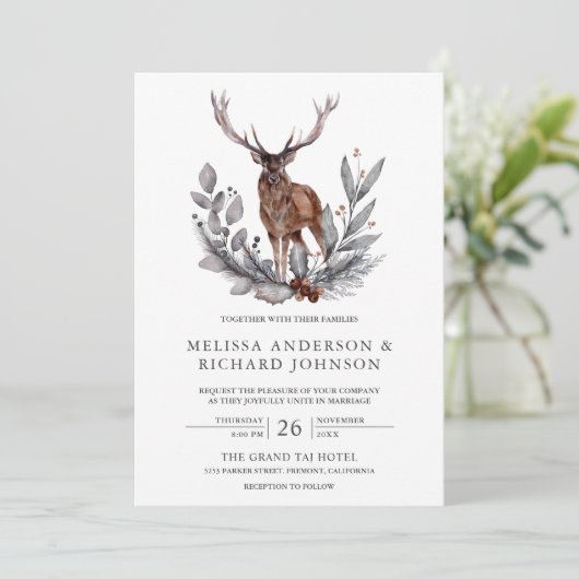 Rustic Woodland Waterverf Forest Deer Wedding Kaart (Staand voorkant)
