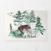 Rustic Woodland Waterverf Forest Wedding Tri-Fold Drieluik Uitnodiging (Cover)
