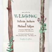 Rustic Woodland Waterverf Forest Wedding Tri-Fold Drieluik Uitnodiging (Binnenkant midden)